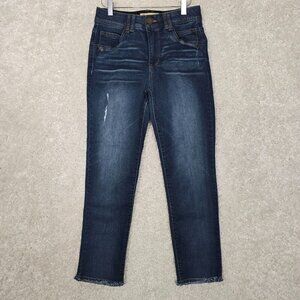 Democracy Jeans Womens 2 Blue Tapered Ab Technology Stretch Distressed Raw‎ Hem